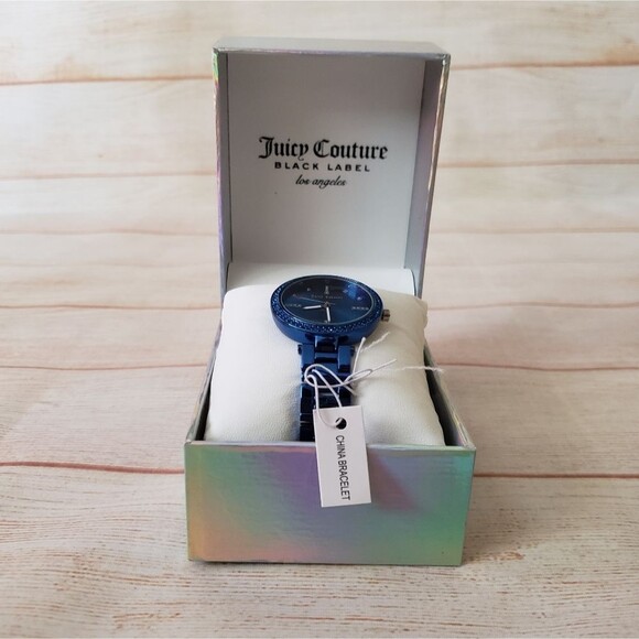 Juicy Couture Black Label Rhinestone Link Wristband Women's Watch Blue in Box - Picture 5 of 8